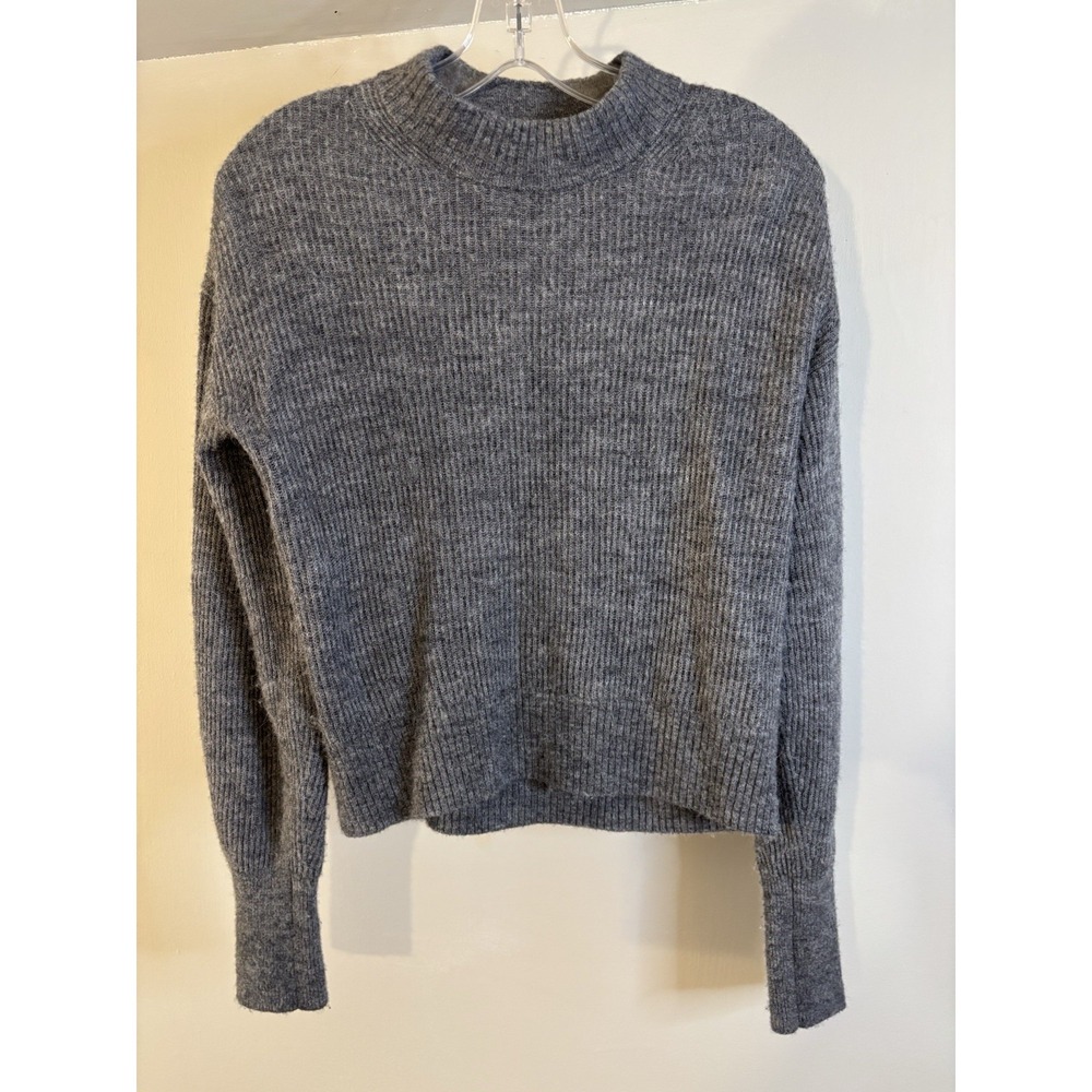 QUINCE Gray Ribbed Wool Alpaca Blend‎ Sweater M Classic Balloon Sleeve
